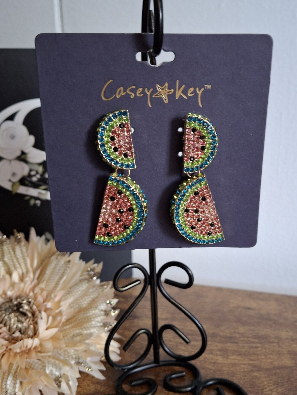 🍉 Pink & Green Watermelon Slice Drop Earrings
